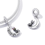 925 Sterling Silver Moon Cat Pendant For Bracelet Or Necklace