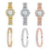 Gold Roman Diamond Women Quartz Watch - Elegant Design