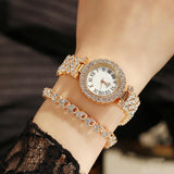 Gold Roman Diamond Women Quartz Watch - Elegant Design