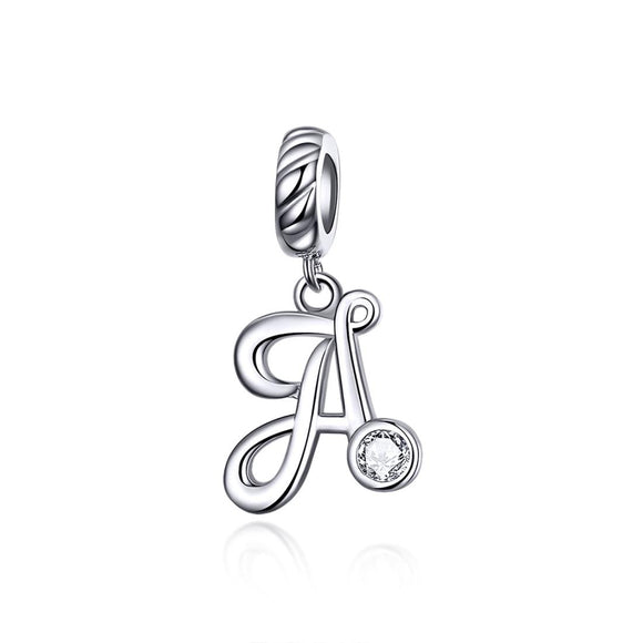 925 Sterling Silver Personalized Letter Pendant For Diy Bracelets And Necklaces Style - A