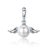 925 Sterling Silver Angel Wing Pendant With Shell Bead Charm For Diy Bracelets Style - Pendent