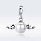 925 Sterling Silver Angel Wing Pendant With Shell Bead Charm For Diy Bracelets Style - Pendent