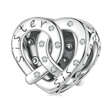925 Sterling Silver Hollow Heart Sister Bracelet Beaded