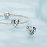925 Sterling Silver Hollow Heart Sister Bracelet Beaded