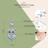 925 Sterling Silver Blue Zircon Owl Pendant For Diy Bracelets Movable Style - Pendant