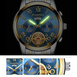 Gold Blue Multi-function Men Quartz Watch