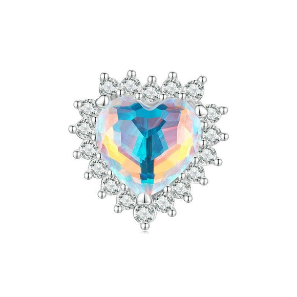 925 Sterling Silver Heart Charm Glass Bead Bracelet