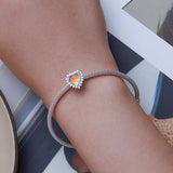 925 Sterling Silver Heart Charm Glass Bead Bracelet