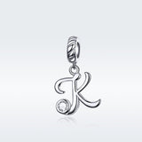 925 Sterling Silver 26 English Letter Pendant For Diy Bracelet Or Necklace Style - K