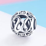 925 Sterling Silver Personalized Letter Beads For Diy Bracelets & Necklaces Style - U