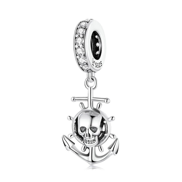 925 Sterling Silver Pirate Skull Pendant For Bracelet Or Necklace