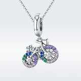 925 Sterling Silver Bicycle Pendant With Zircon Beads For Diy Bracelet Style - Pendant + Bare Chain