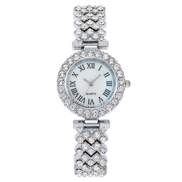 Silver Roman Diamond Women Quartz Watch
