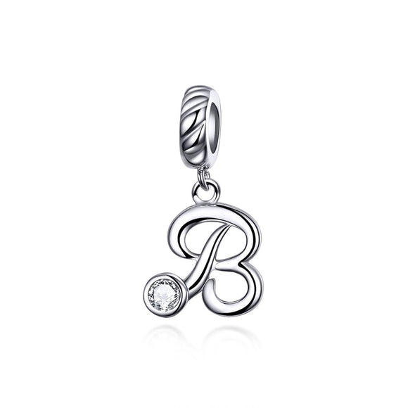 925 Sterling Silver Personalized Letter Pendant For Diy Bracelets And Necklaces Style - B