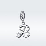 925 Sterling Silver Personalized Letter Pendant For Diy Bracelets And Necklaces Style - B