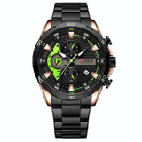Six-hand Business Quartz Watch with Steel Strap - Calendar - Rose Shell Black