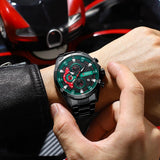 Six-hand Business Quartz Watch with Steel Strap - Calendar - Rose Shell Black