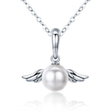 925 Sterling Silver Angel Wing Pendant With Shell Bead Charm For Diy Bracelets Style - Pendent + Necklace