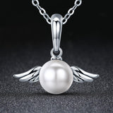 925 Sterling Silver Angel Wing Pendant With Shell Bead Charm For Diy Bracelets Style - Pendent + Necklace