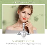 925 Sterling Silver Angel Wing Pendant With Shell Bead Charm For Diy Bracelets Style - Pendent + Necklace
