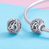 925 Sterling Silver Personalized Letter Beads For Diy Bracelets & Necklaces Style - B