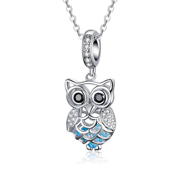 925 Sterling Silver Blue Zircon Owl Pendant For Diy Bracelets Style - Necklace + Pedndant