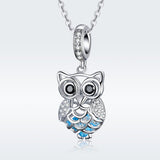 925 Sterling Silver Blue Zircon Owl Pendant For Diy Bracelets Style - Necklace + Pedndant
