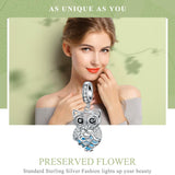 925 Sterling Silver Blue Zircon Owl Pendant For Diy Bracelets Style - Necklace + Pedndant