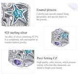 925 Sterling Silver Starfish Zircon Beaded Bracelet / Necklace Set