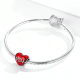 925 Sterling Silver Love Heartbeat Red Heart Pendant For Diy Bracelets & Necklaces