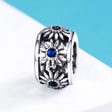 925 Sterling Silver Blue Daisy Spacer For Bracelet
