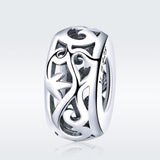 925 Sterling Silver Vintage Heart Beads With Curly Grass Pattern