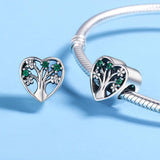 925 Sterling Silver Tree Of Life Heart Bracelet & Clear Beads