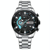 Six-hand Business Quartz Watch with Steel Strap - Calendar - Black Shell Green