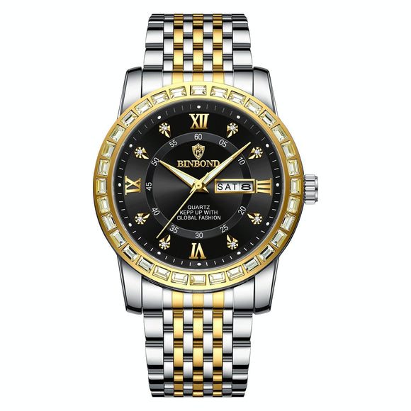Diamond Dual-calendar Luminous Quartz Watch - B2202 - Inter-Gold-Black