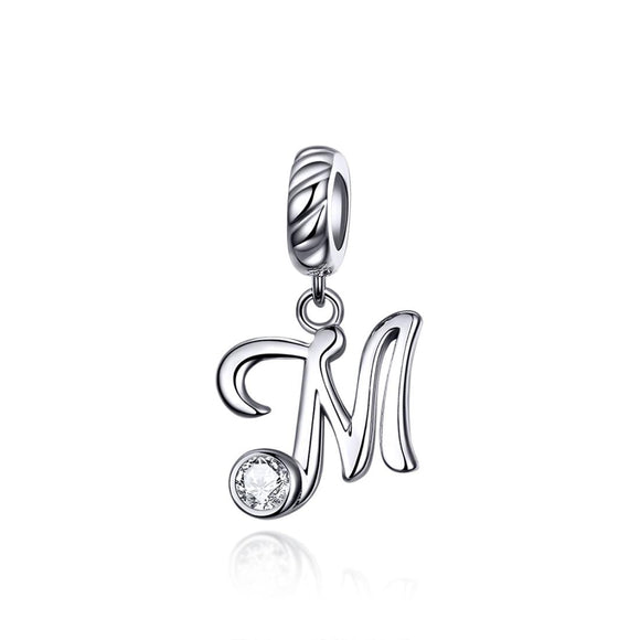 925 Sterling Silver Personalized Letter Pendant For Diy Bracelets And Necklaces Style - M