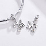925 Sterling Silver Personalized Letter Pendant For Diy Bracelets And Necklaces Style - M