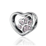 925 Sterling Silver Pet Paw Print Beaded Bracelet - Silver