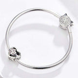 925 Sterling Silver Pet Paw Print Beaded Bracelet - Silver