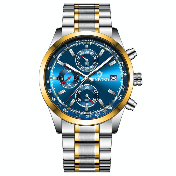 Waterproof Luminous Quartz Watch - Multifunctional 30m - Inter-Gold-Blue