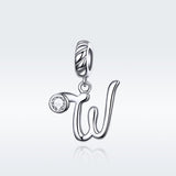 925 Sterling Silver Personalized Letter Pendant For Diy Bracelets & Necklaces Style - W