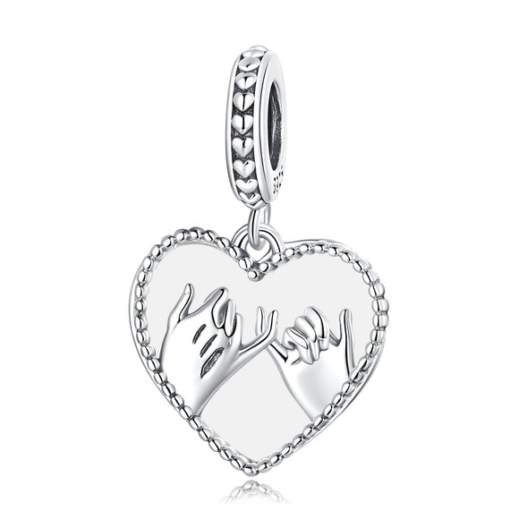 925 Sterling Silver Hand In Hand Heart Pendant For Diy Bracelets & Necklaces