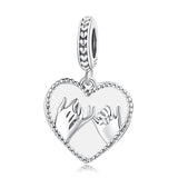 925 Sterling Silver Hand In Hand Heart Pendant For Diy Bracelets & Necklaces