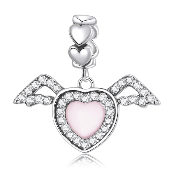 925 Sterling Silver Heart Wing Pendant For Diy Bracelets & Necklaces