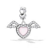 925 Sterling Silver Heart Wing Pendant For Diy Bracelets & Necklaces