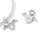 925 Sterling Silver Heart Wing Pendant For Diy Bracelets & Necklaces