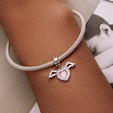 925 Sterling Silver Heart Wing Pendant For Diy Bracelets & Necklaces