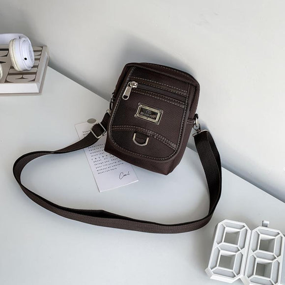 Compact Black Oxford Shoulder Crossbody Backpack With Single Strap For Men - Brown Small