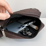 Compact Black Oxford Shoulder Crossbody Backpack With Single Strap For Men - Brown Small