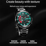 Six-hand Business Quartz Watch with Steel Strap - Calendar - White Shell Black